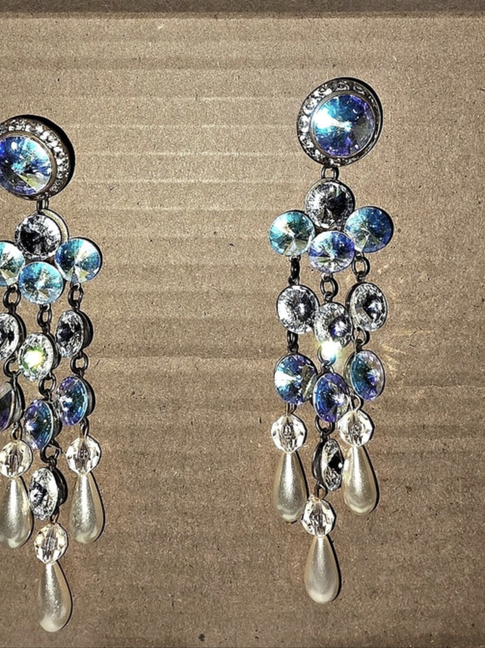 Blue & Silver Crystal Dangle Earrings Like New